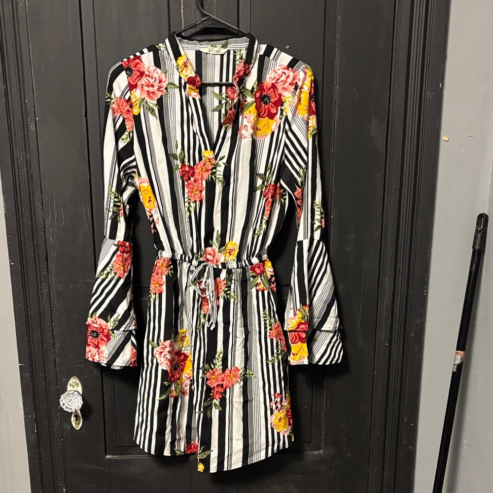 Floral Striped Long Sleeve Dress